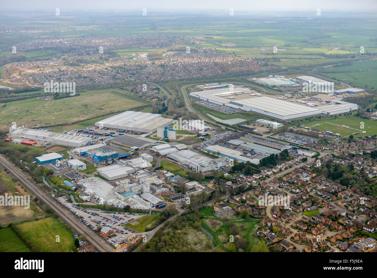 Una veduta aerea del Latimer Business Park e Weetabix fabbrica. Ossett, Northamptonshire Foto Stock