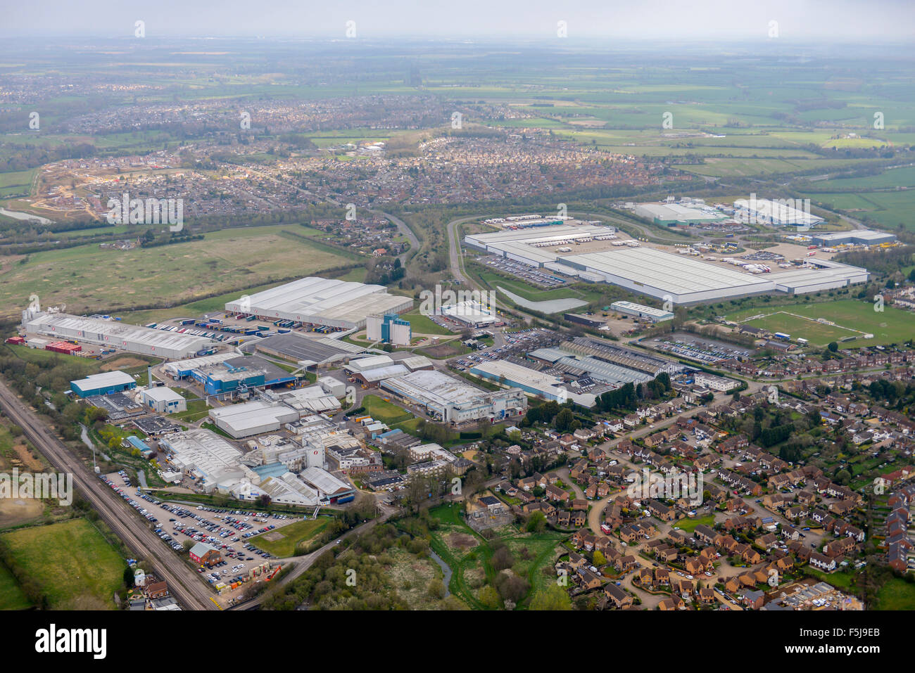 Una veduta aerea del Latimer Business Park e Weetabix fabbrica. Ossett, Northamptonshire Foto Stock
