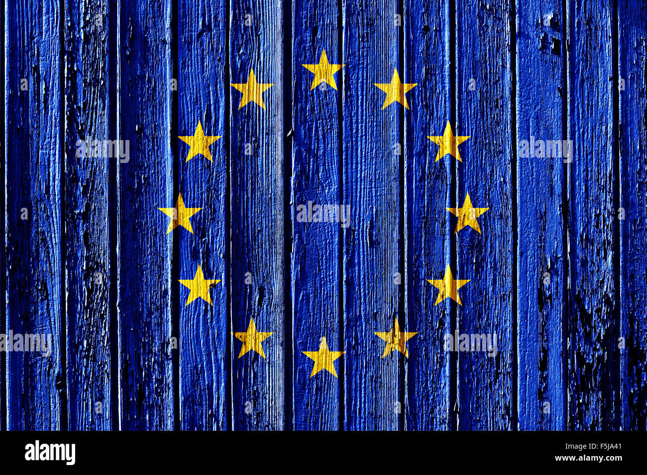 Bandiera dell'Unione europea dipinto sul telaio in legno Foto Stock