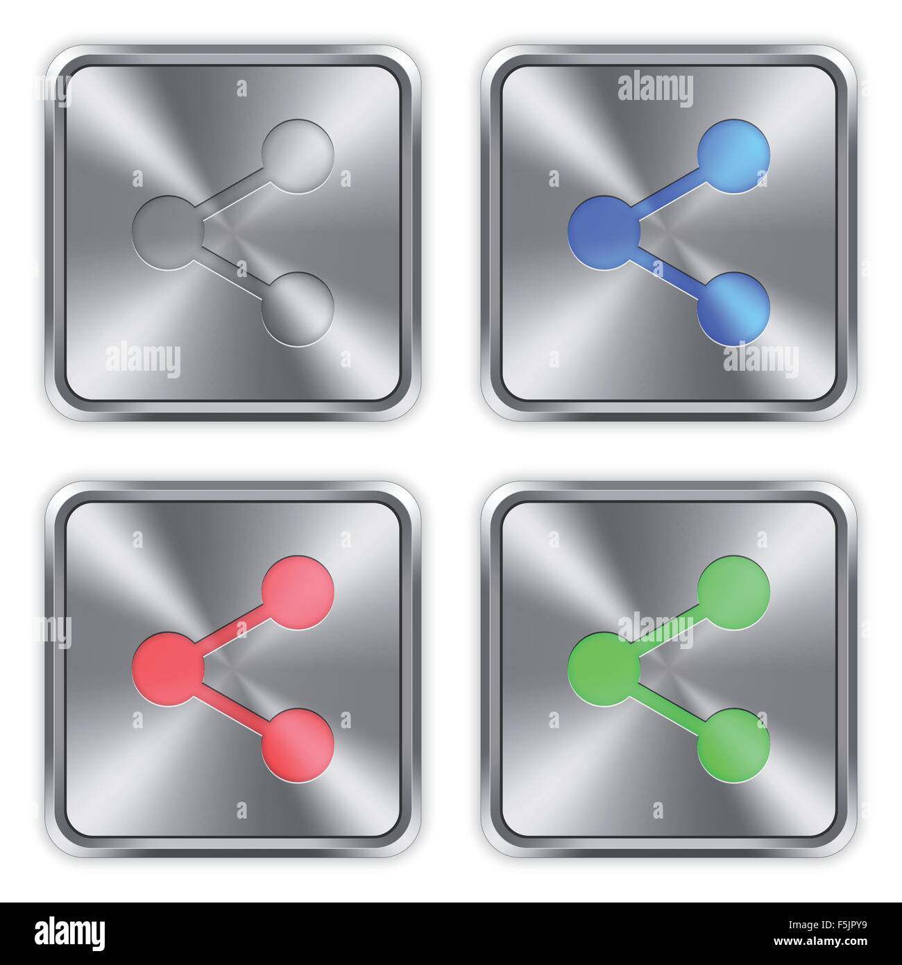 Colore icone Condividi incisi in acciaio lucido pulsanti. Ben organizzata struttura di strato i campioni di colore e gli stili di grafico. Illustrazione Vettoriale