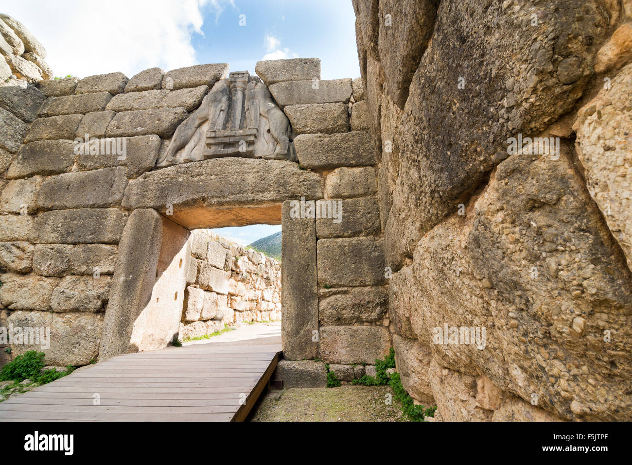 La Porta del Leone. I siti archeologici di Micene e Tirinto sono stati iscritti sulla lista del Patrimonio mondiale dell UNESCO Foto Stock