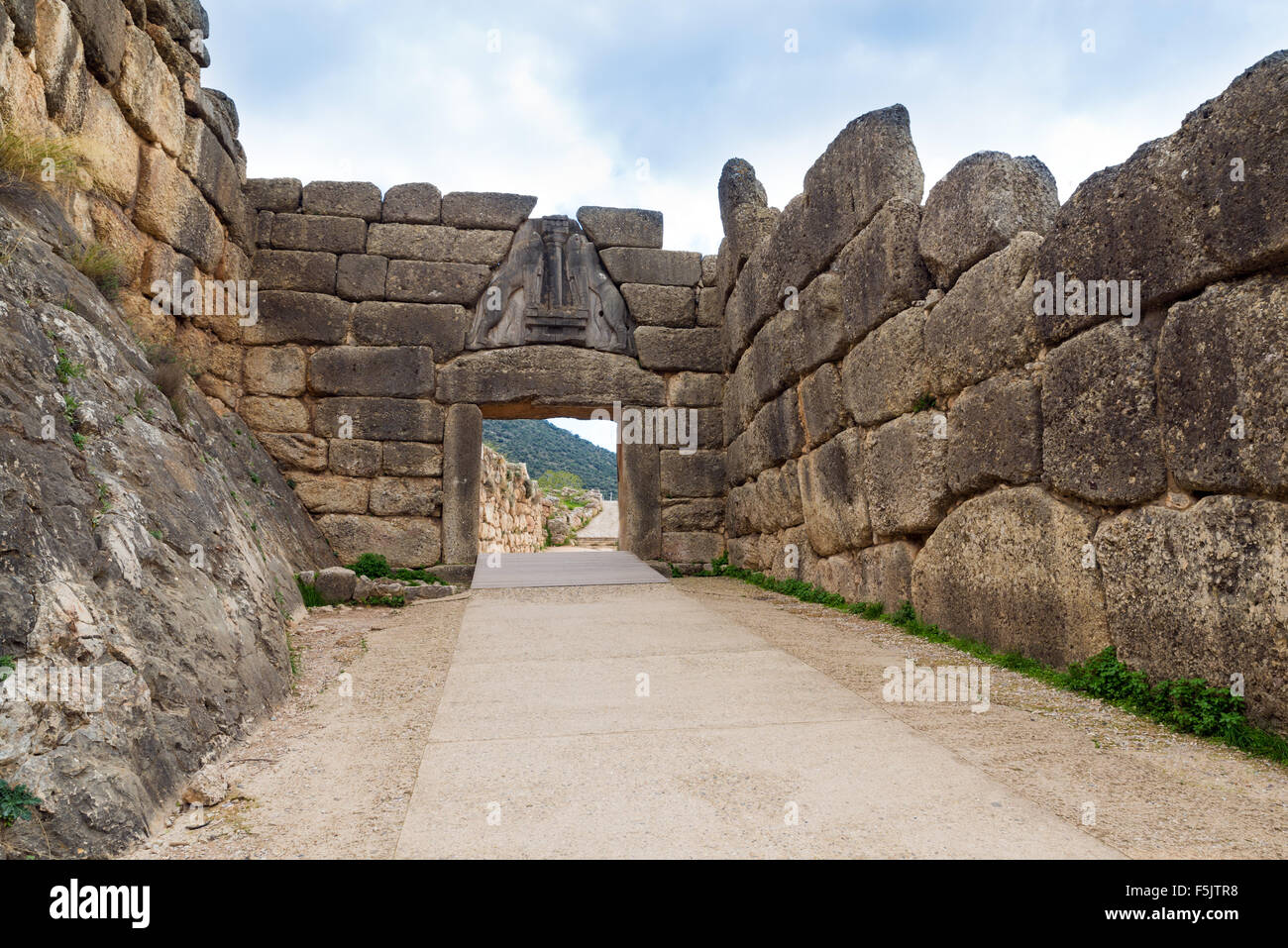 La Porta del Leone. I siti archeologici di Micene e Tirinto sono stati iscritti sulla lista del Patrimonio mondiale dell UNESCO Foto Stock