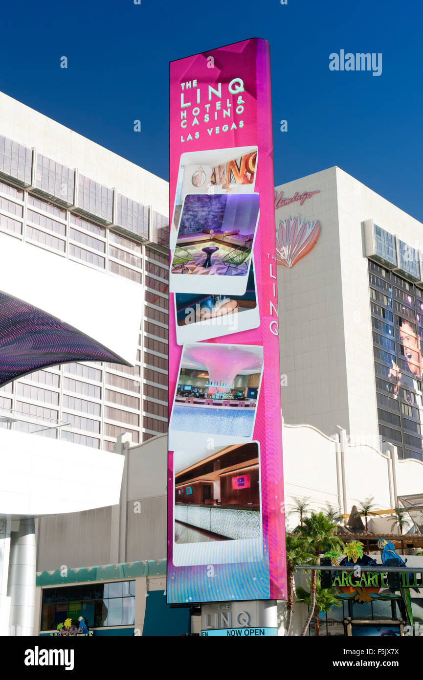 Schermo LED di pubblicità per il Link hotel e casinò di Las Vegas, Nevada. Foto Stock