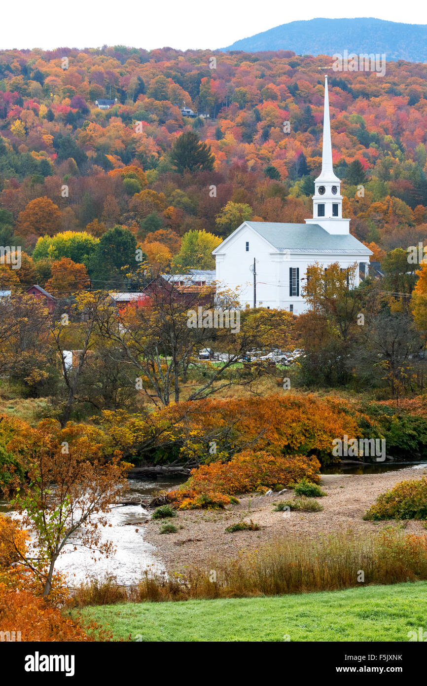 La Stowe Comunità chiesa in autunno, Stowe Vermont VT USA Foto Stock