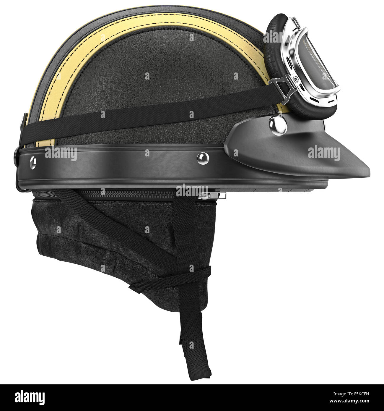 Moto in pelle casco con gli occhiali e orecchio, vista laterale Foto stock  - Alamy