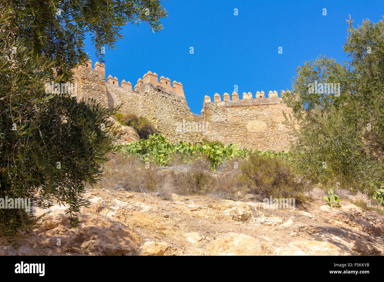 La Alcazaba e pareti del Cerro de San Cristobal, Almeria Spagna Foto Stock