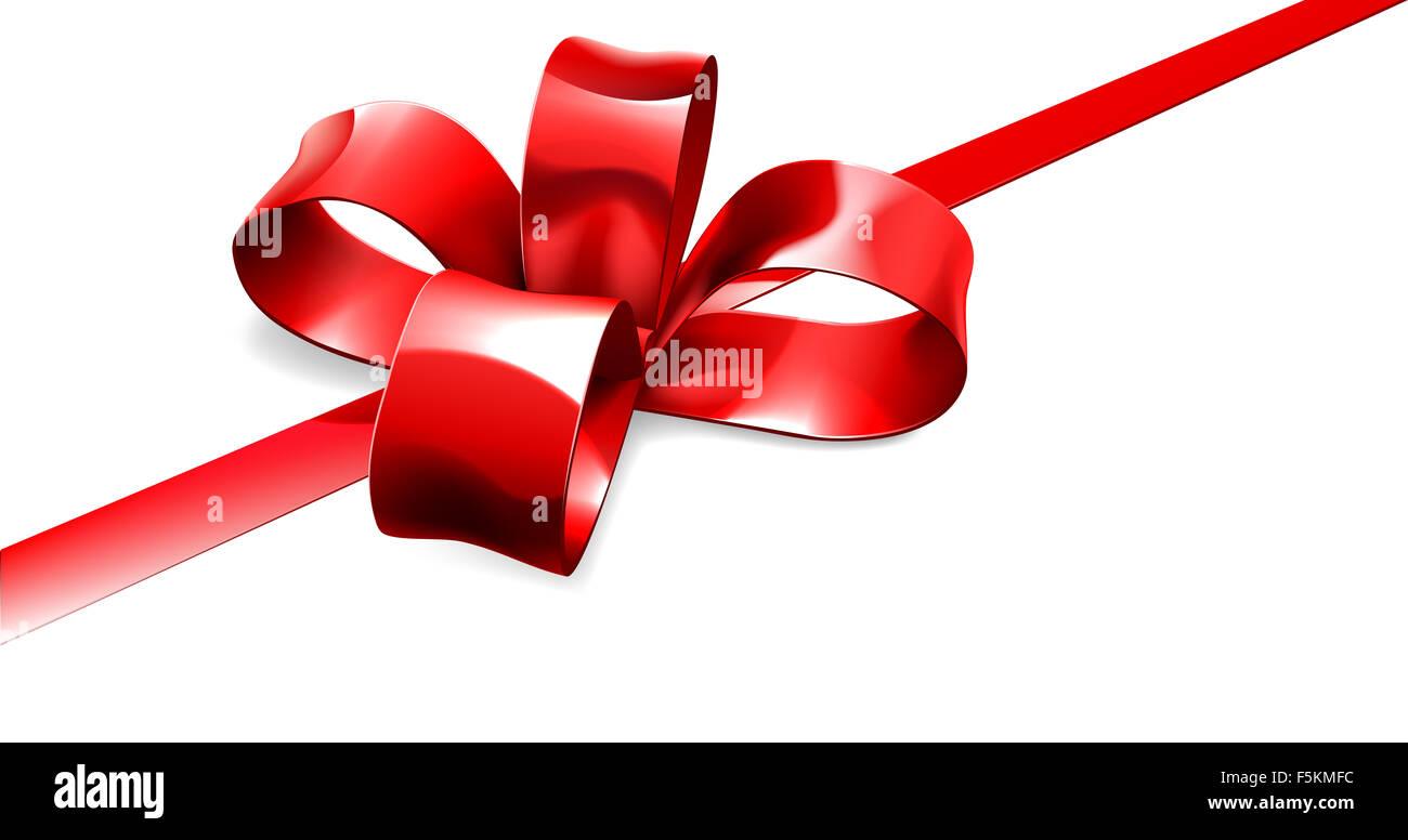 Una illustrazione di un bel nastro rosso e la prua da un Natale, compleanno o altro dono Foto Stock