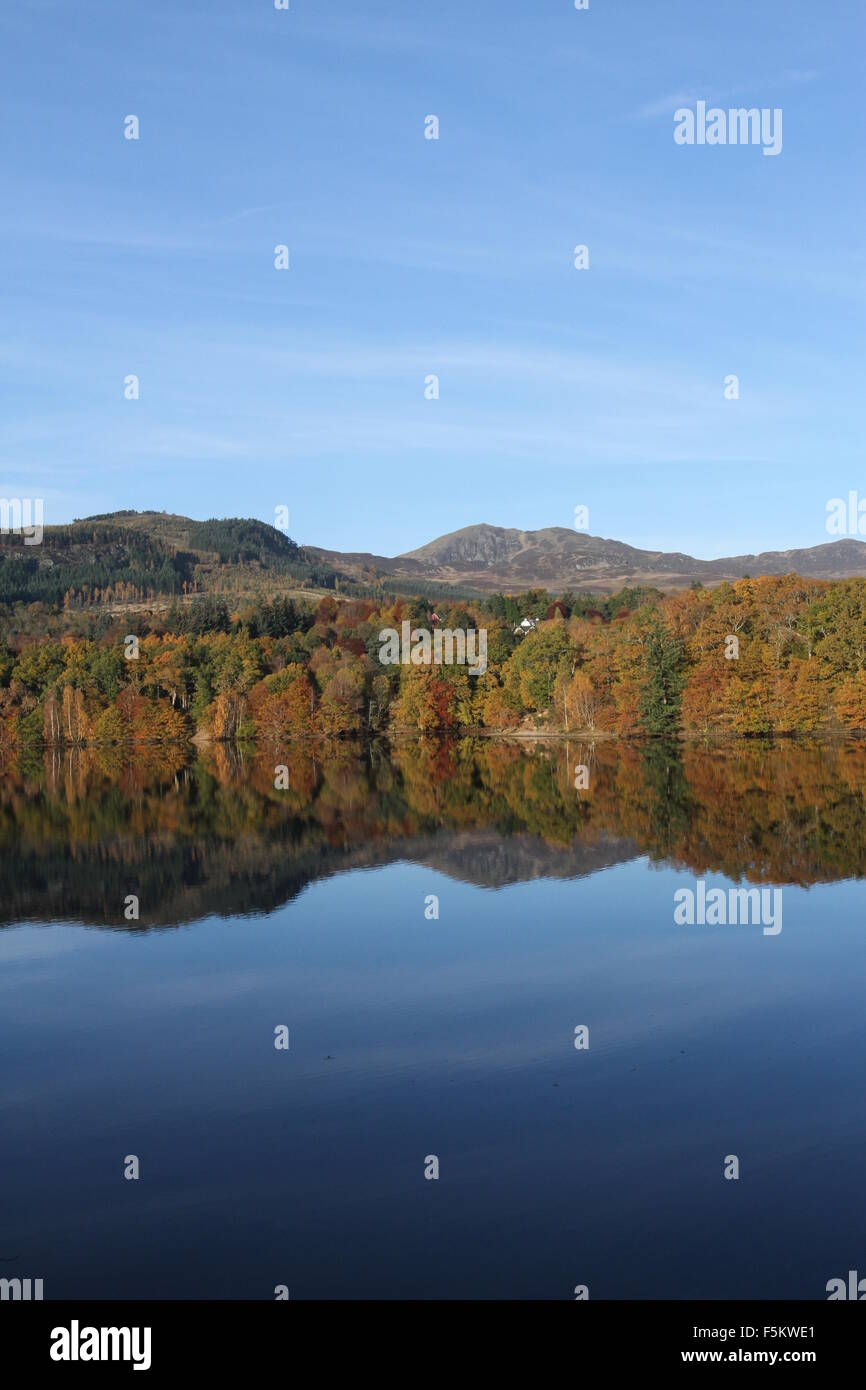 Colore di autunno riflesso in Loch Faskally Scozia Novembre 2015 Foto Stock