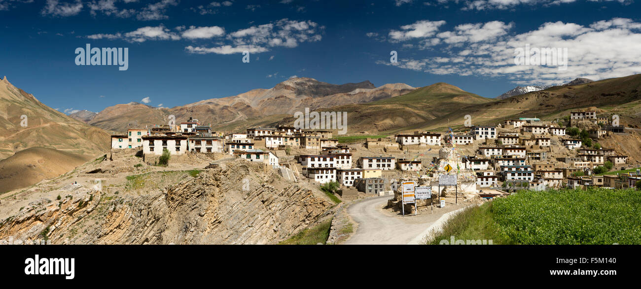 India, Himachal Pradesh, Spiti Valley, Kibber, alta altitudine villaggio a 4270 metri di altitudine, Vista panoramica Foto Stock