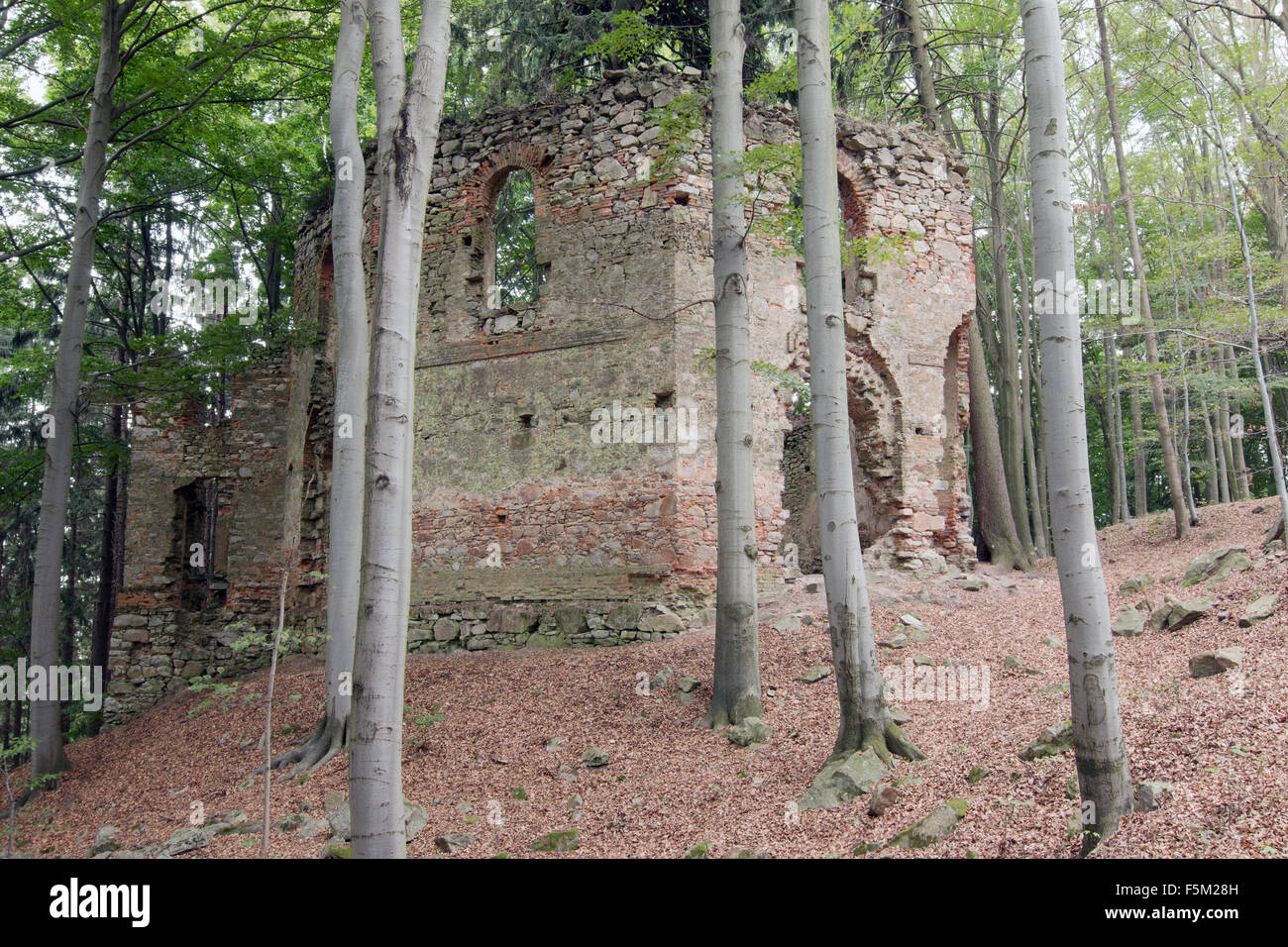 Rovine del pellegrinaggio barocca cappella di Santa Maria Maddalena sul monte poco Blanik Foto Stock