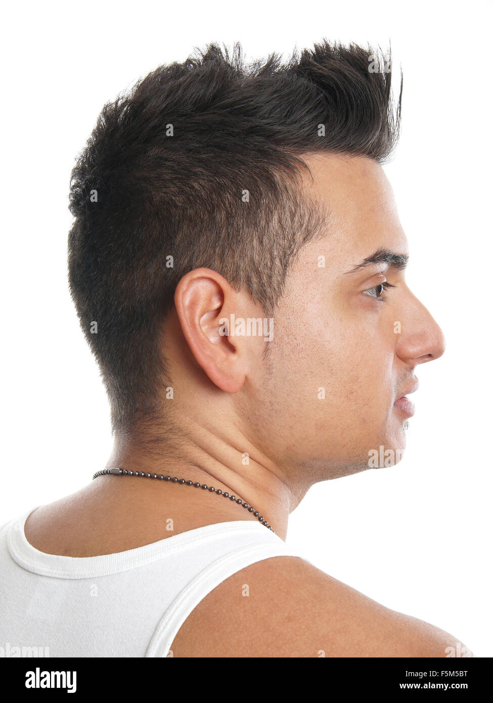 Uomo con capelli acuminati Foto Stock