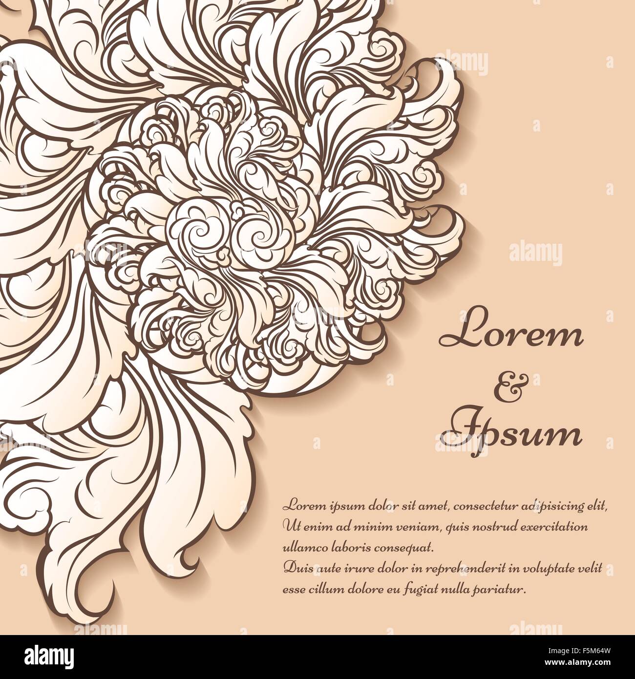 Scheda o modello di invito. Disegnata a mano con motivi floreali elementi decorativi e campioni di testo. Illustrazione Vettoriale