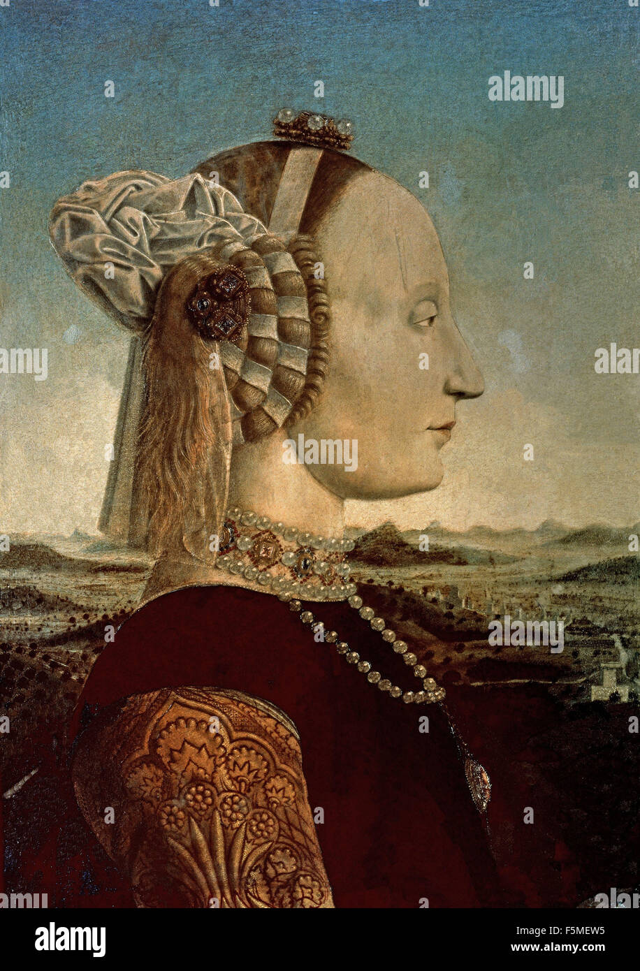 Piero Della Francesca - la duchessa di Urbino (Battista Sforza), moglie del duca Federico da Montefeltro Foto Stock