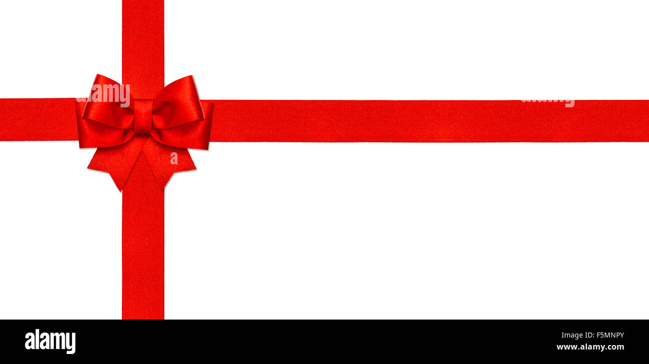 Red Ribbon bow isolati su sfondo bianco. Vacanze a decorazione. Gift card concept Foto Stock