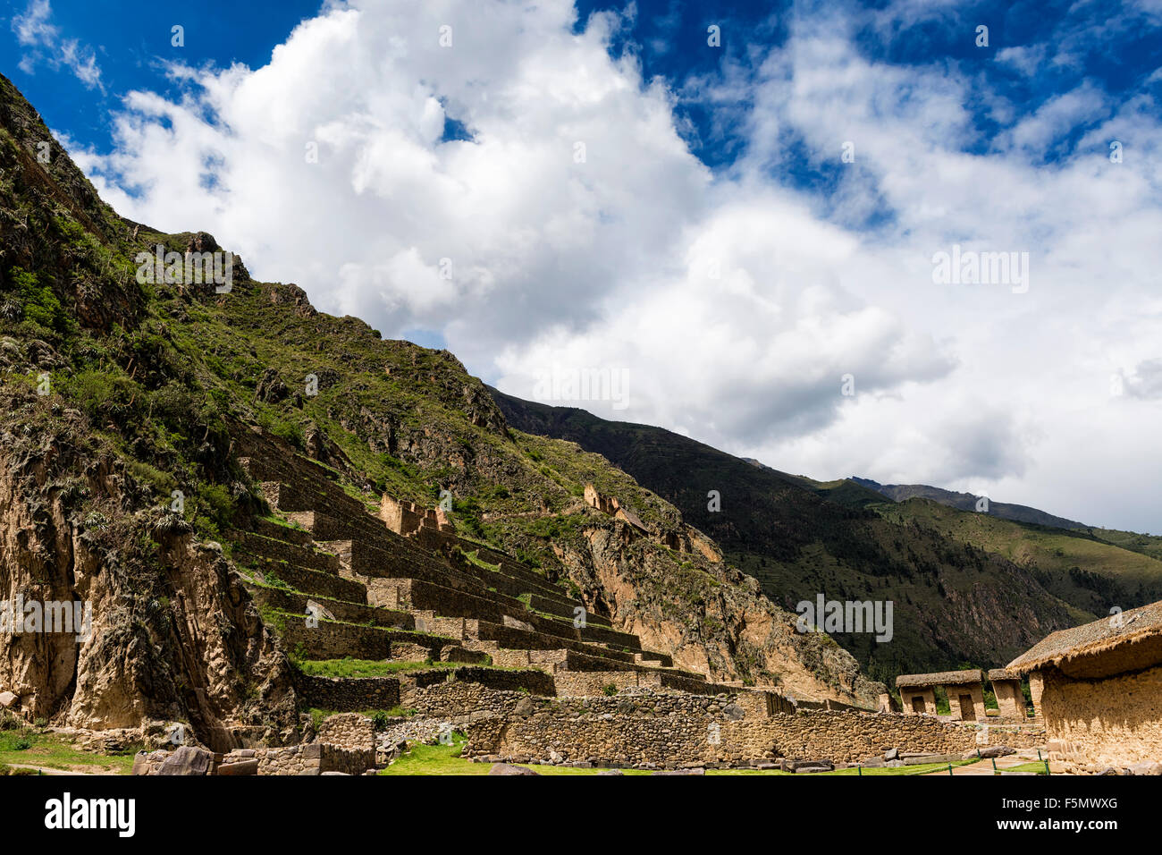 Rovine di Ollantaytambo, nella Valle Sacra, Perù Foto Stock