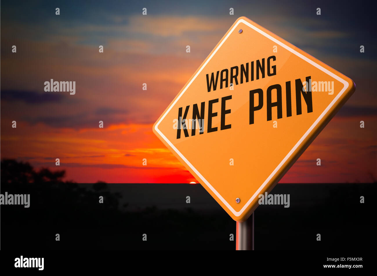 Il dolore al ginocchio sulla strada di avvertimento segno. Foto Stock