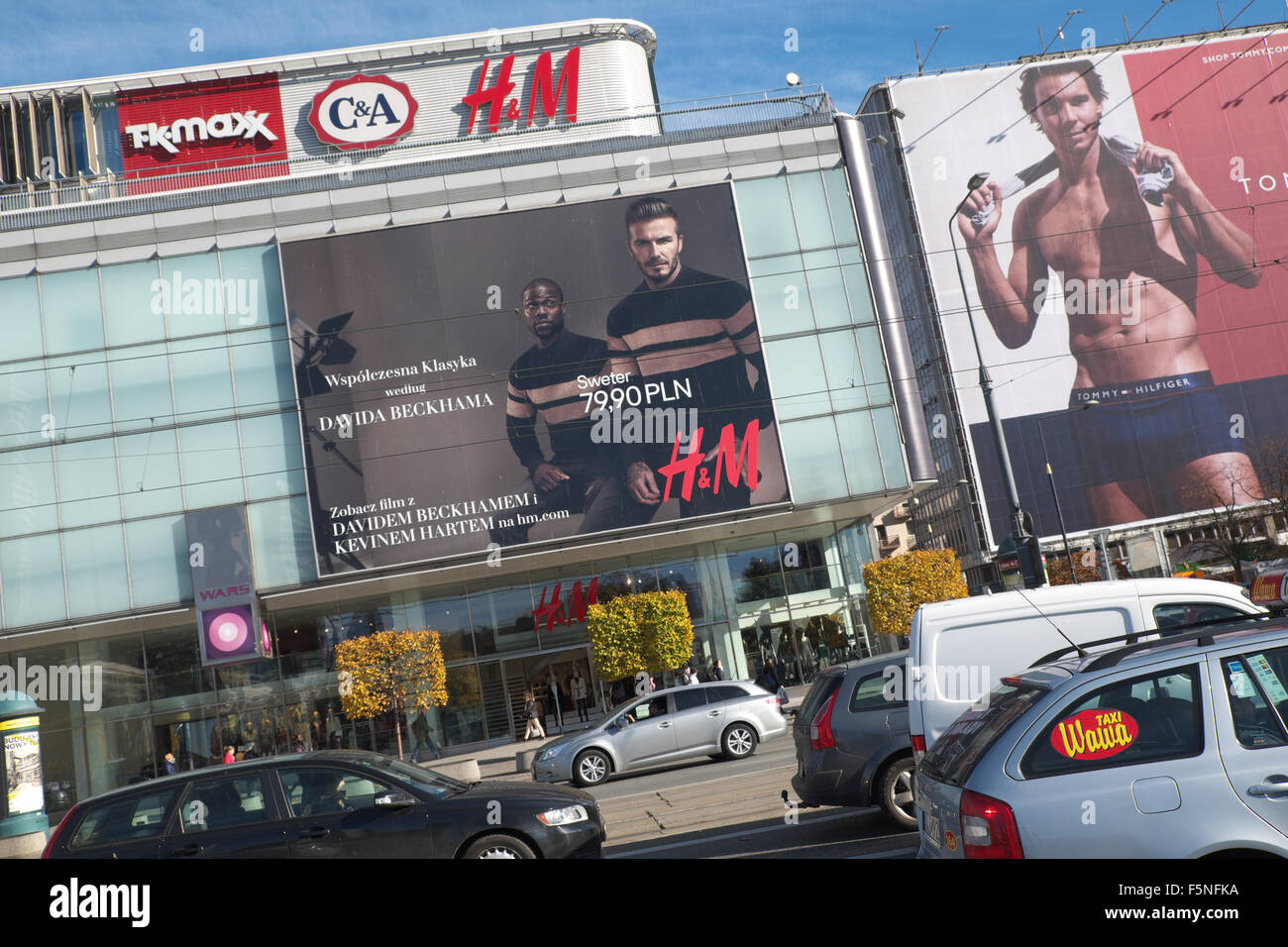 David Beckham funzioni sul pannello di affissione della pubblicità del marchio per la H&M marchio di moda a Varsavia Polonia Foto Stock