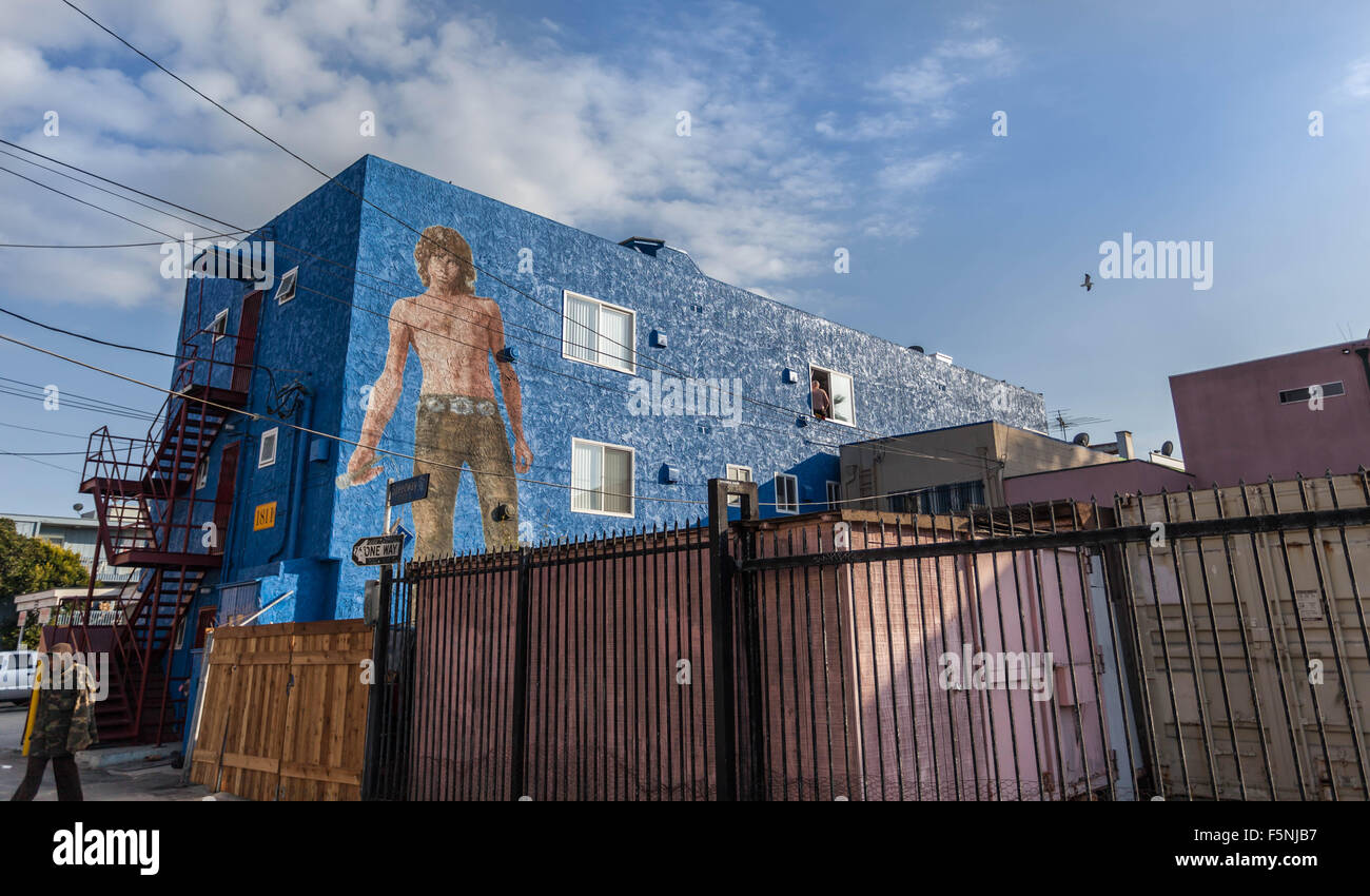 Murale di Jim Morrison su un edificio parete esterna, Venice Beach, Los Angeles, California, Stati Uniti. Foto Stock