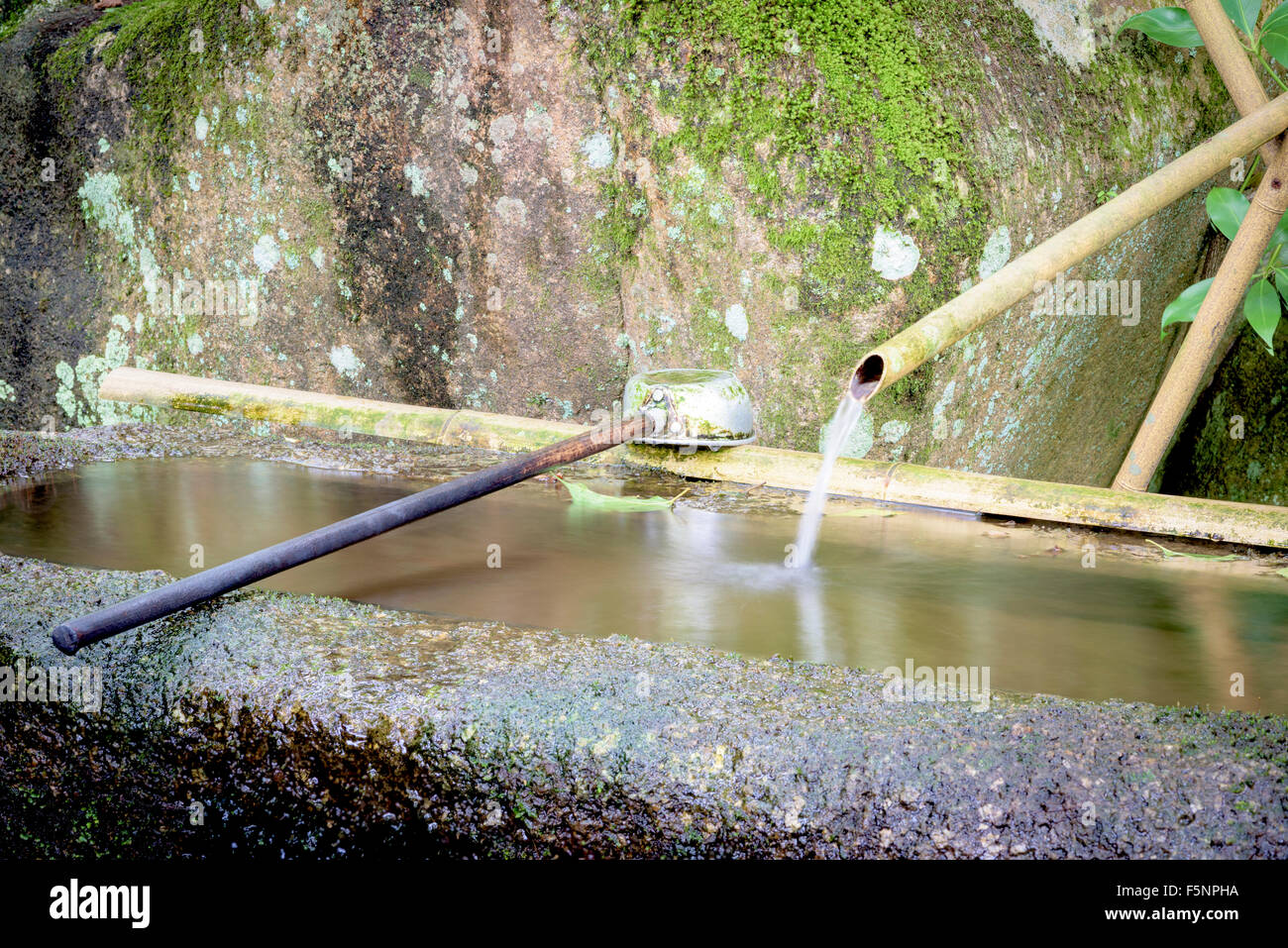 Siviera giapponese e la piscina di acqua per la pulizia Foto Stock