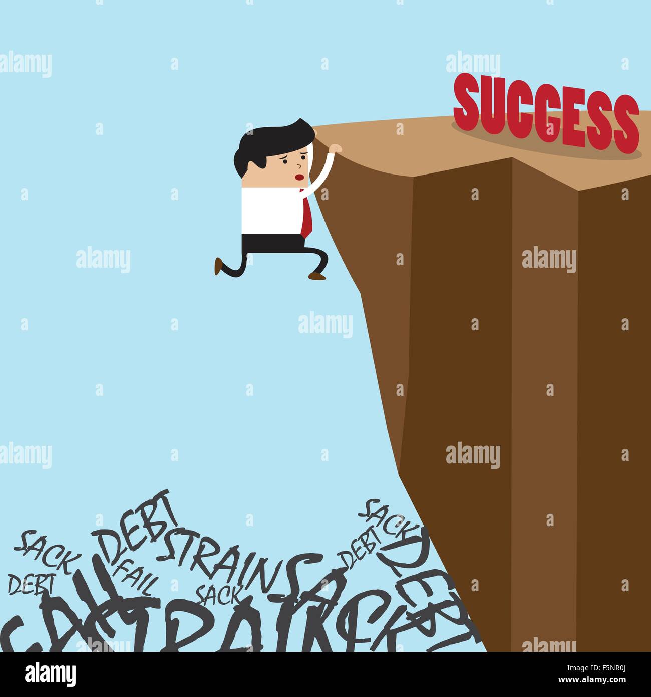 Imprenditore in arrampicata la scogliera alla scelta di successo o fallimento, vettore EPS10 Illustrazione Vettoriale