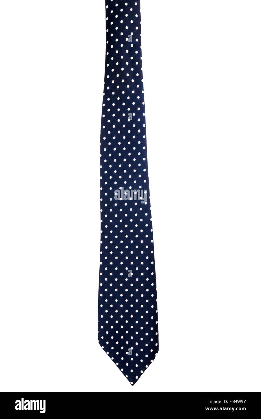 Blu scuro cravatta punteggiato isolati su sfondo bianco Foto Stock