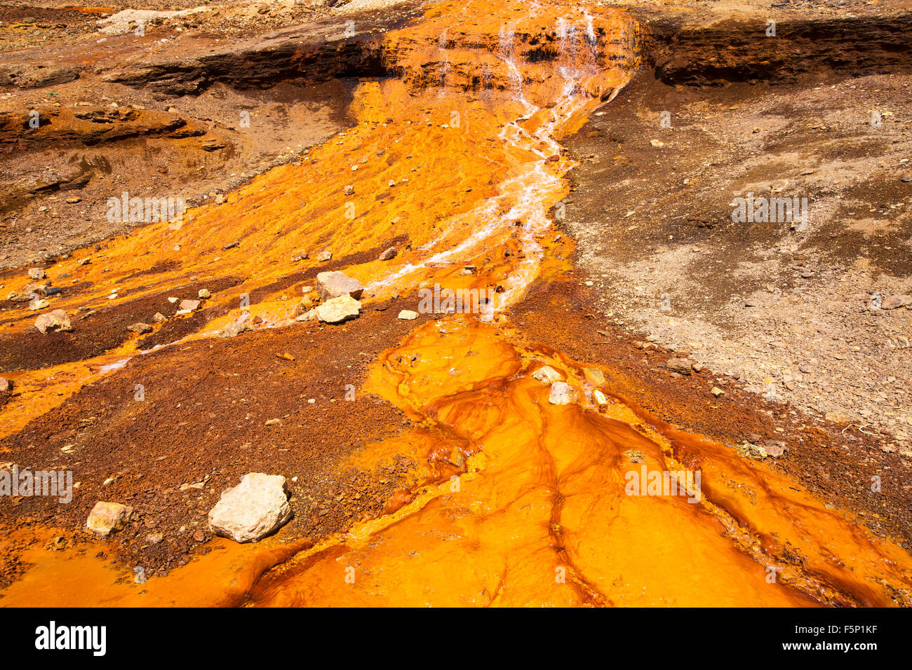 Miniera di contaminati effluente fuoriesce una miniera sul picco di Chacaltaya stazione sulle Ande boliviane. Foto Stock
