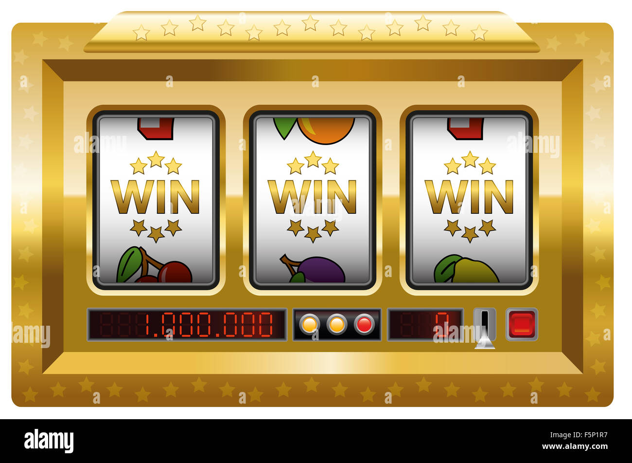 Slot machine - win-win-win-gioco. Immagine su sfondo bianco. Foto Stock