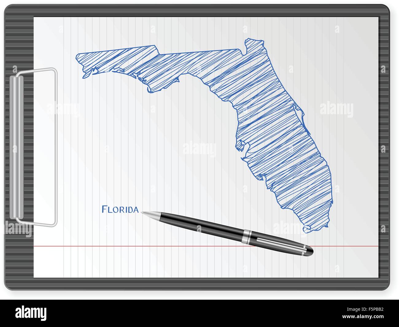 Appunti con disegno mappa Florida. Illustrazione Vettoriale. Illustrazione Vettoriale