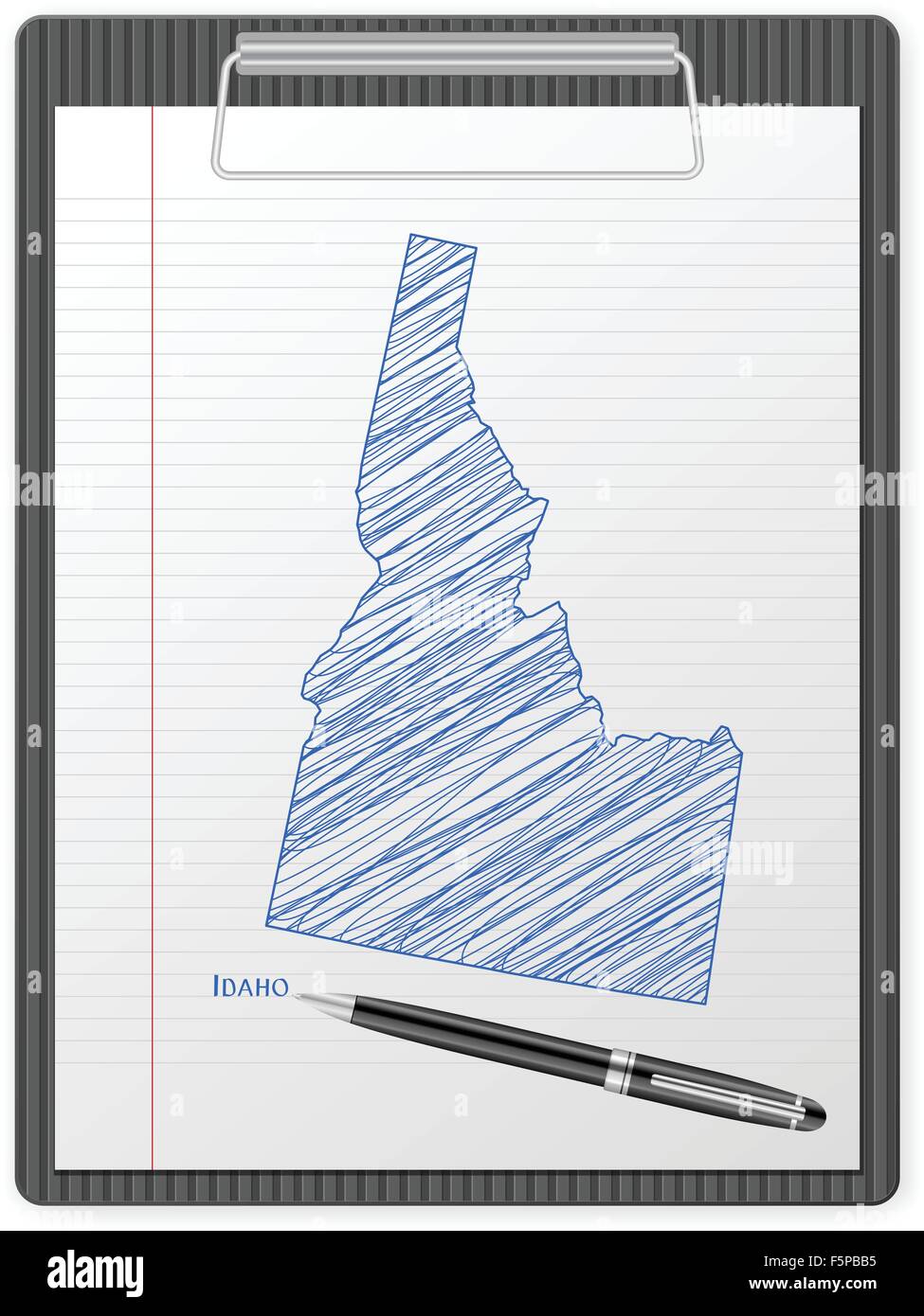 Appunti con disegno mappa Idaho. Illustrazione Vettoriale. Illustrazione Vettoriale