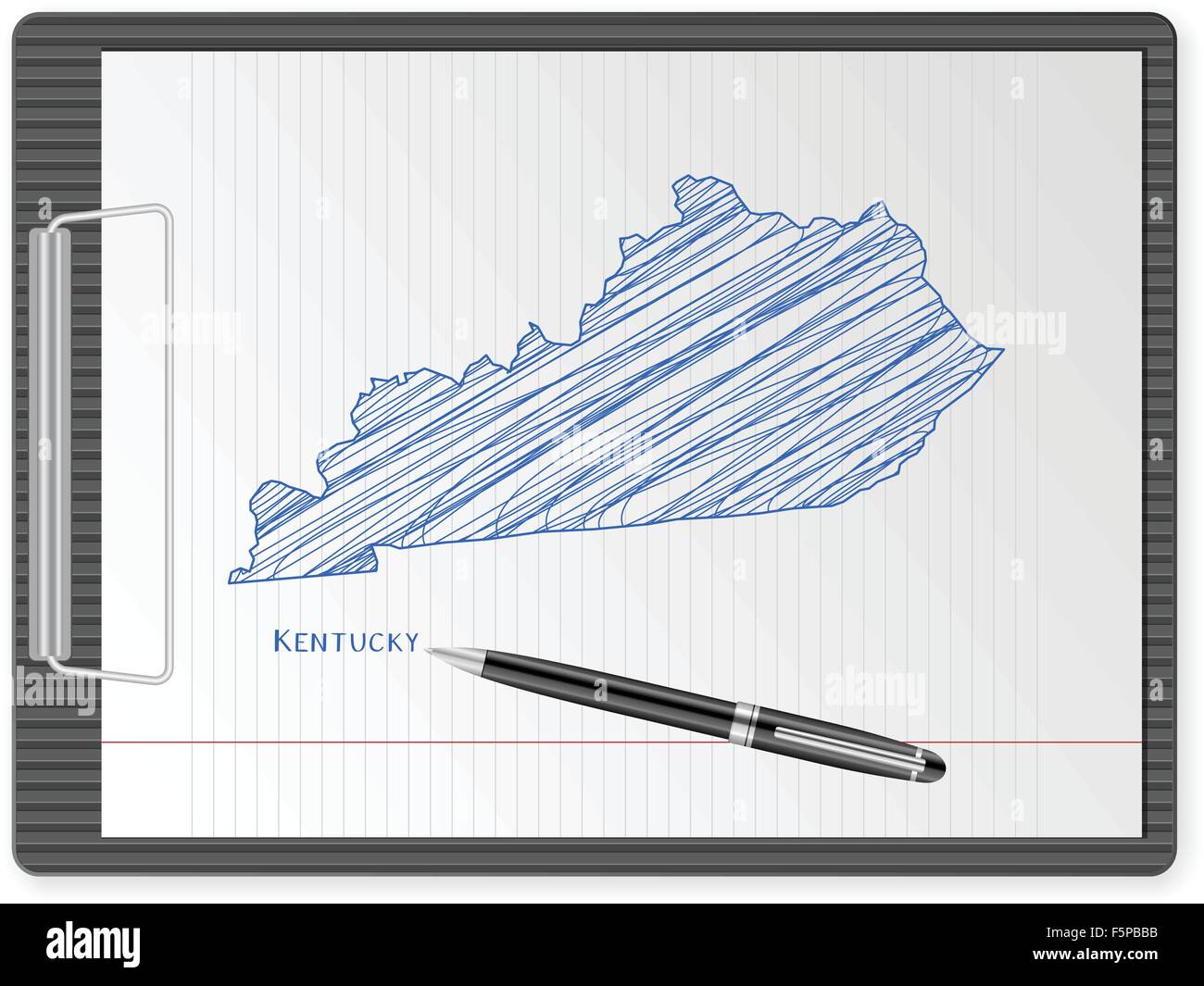 Appunti con disegno mappa del Kentucky. Illustrazione Vettoriale. Illustrazione Vettoriale