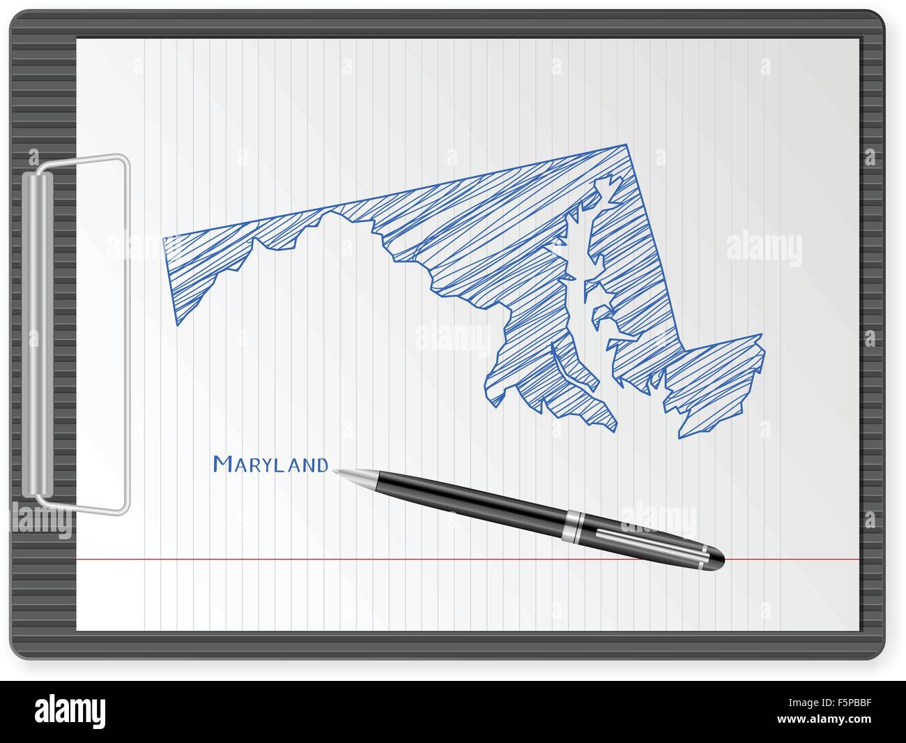 Appunti con disegno mappa del Maryland. Illustrazione Vettoriale. Illustrazione Vettoriale