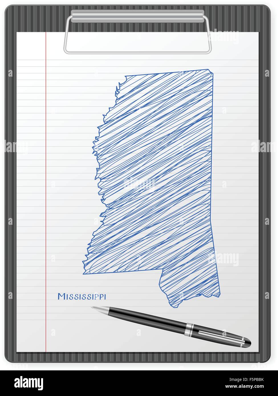 Appunti con disegno mappa del Mississippi. Illustrazione Vettoriale. Illustrazione Vettoriale