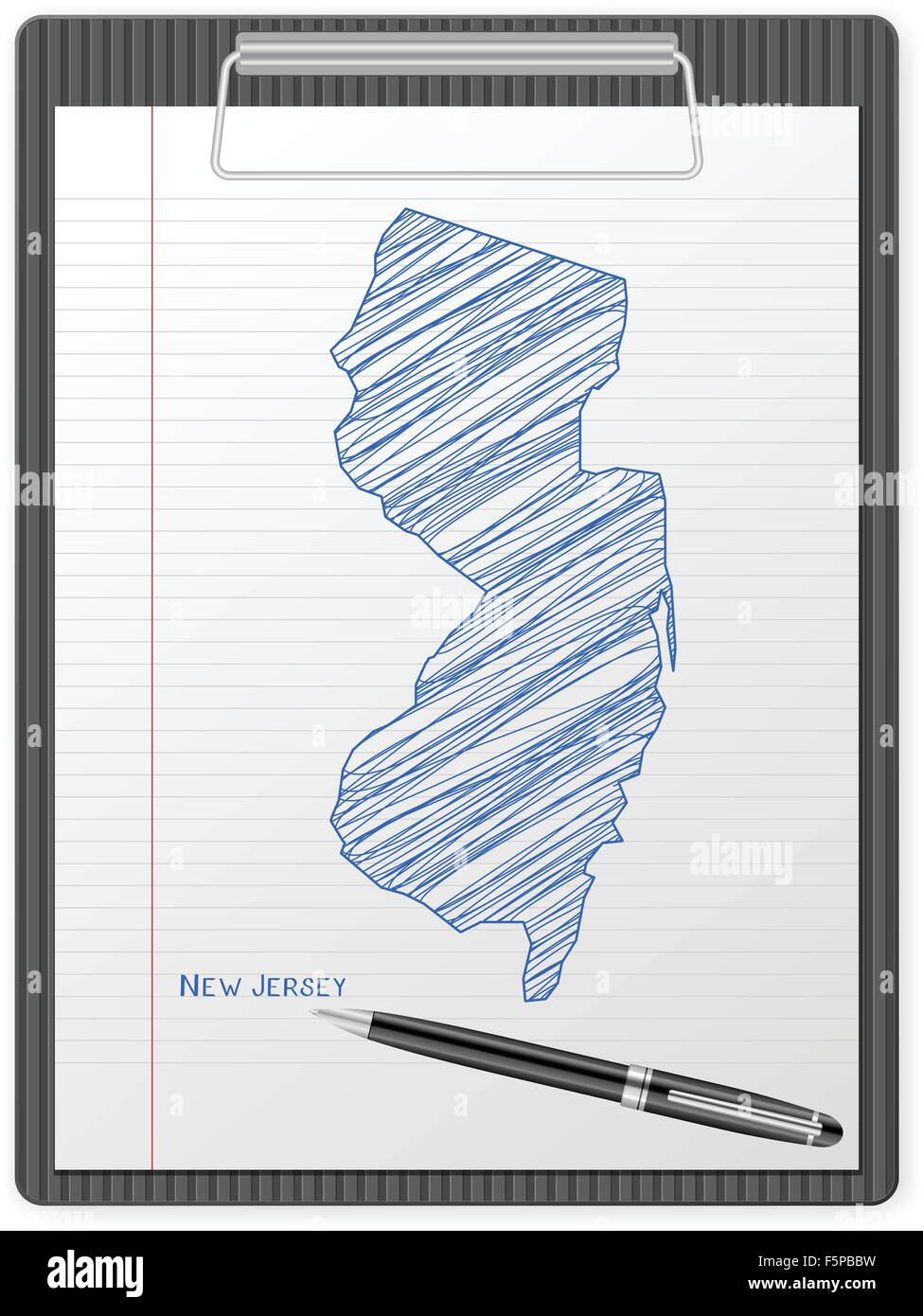 Appunti con disegno New Jersey mappa. Illustrazione Vettoriale. Illustrazione Vettoriale