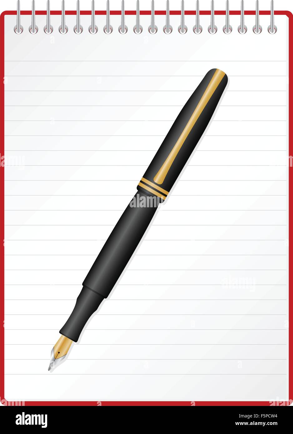 Penna stilografica su un blocco note a spirale. Illustrazione Vettoriale. Illustrazione Vettoriale