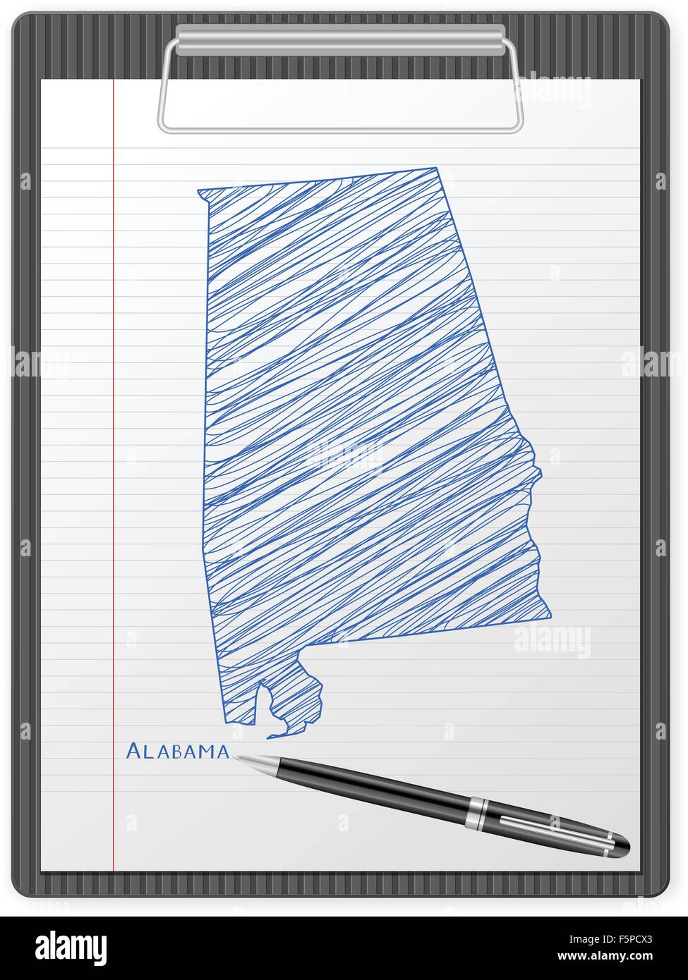 Appunti con disegno mappa Alabama. Illustrazione Vettoriale. Illustrazione Vettoriale