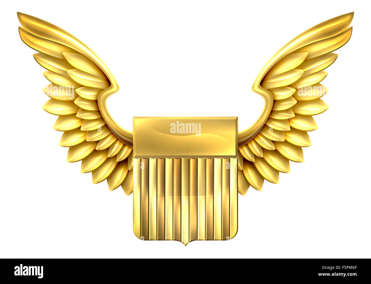 Un oro alato di protezione in metallo design con Stati Uniti bandiera di strisce Foto Stock