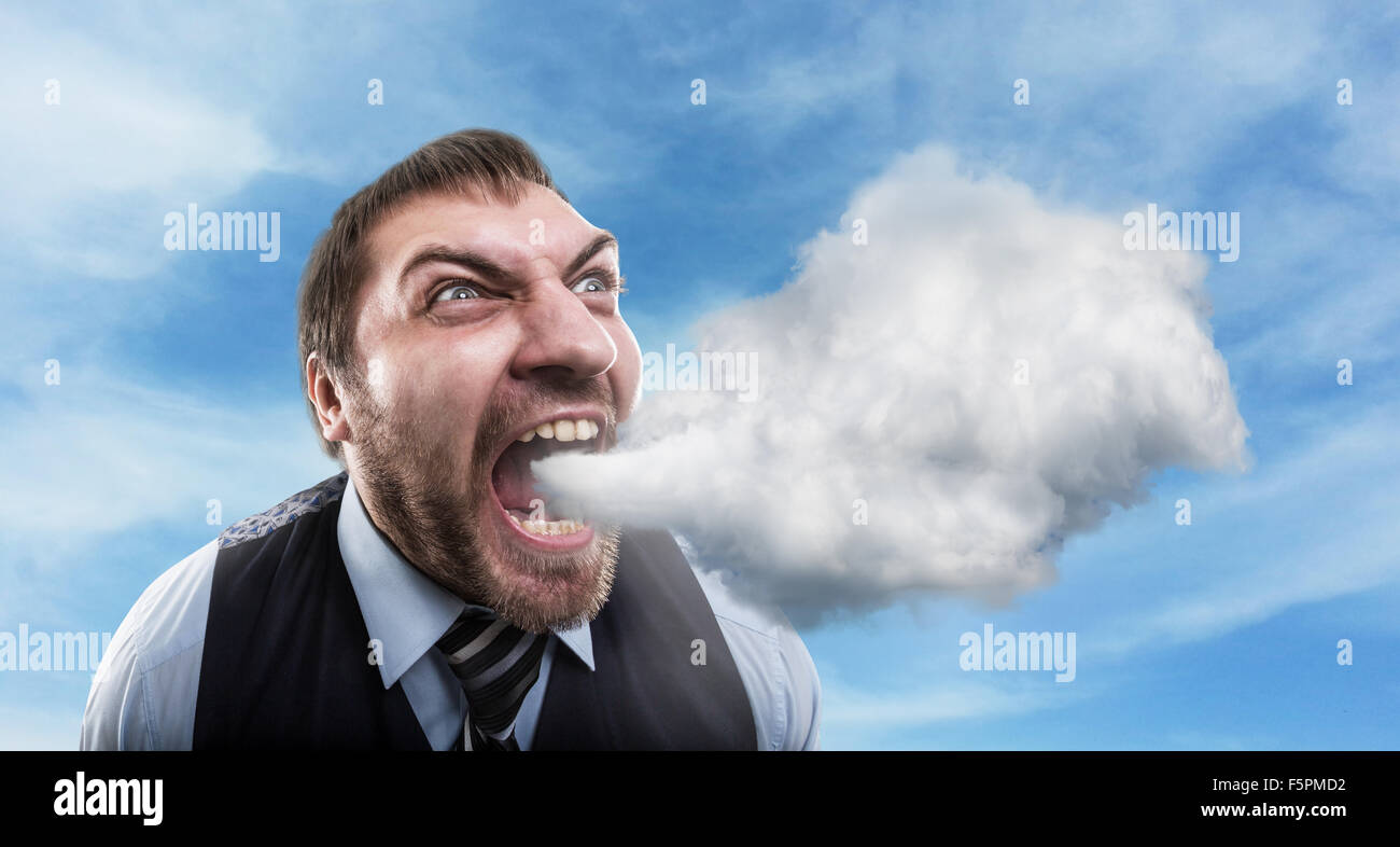 Furious imprenditore è di andare a mangiare una nuvola Foto Stock