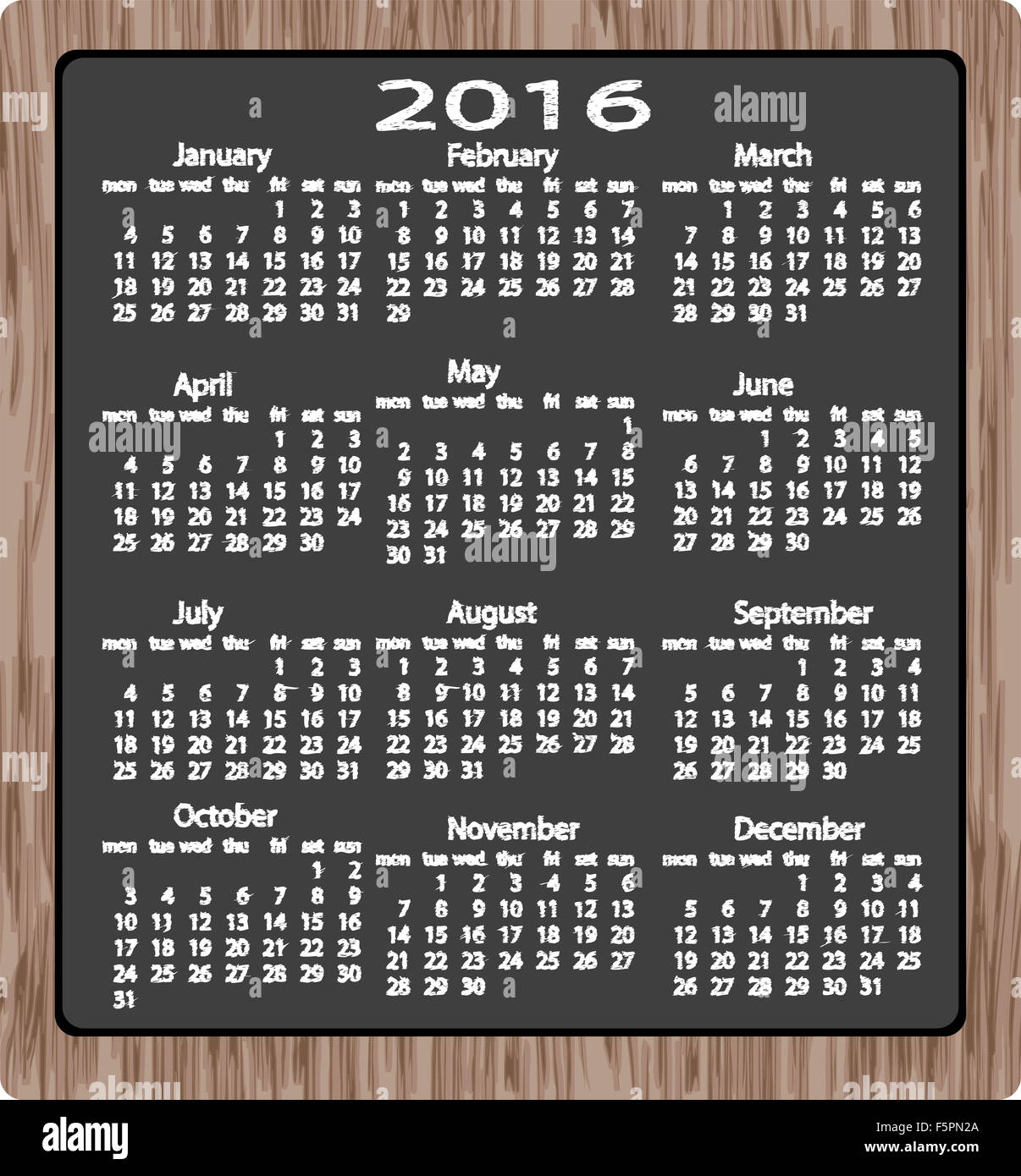 Il gesso sulla lavagna il calendario 2016. Foto Stock