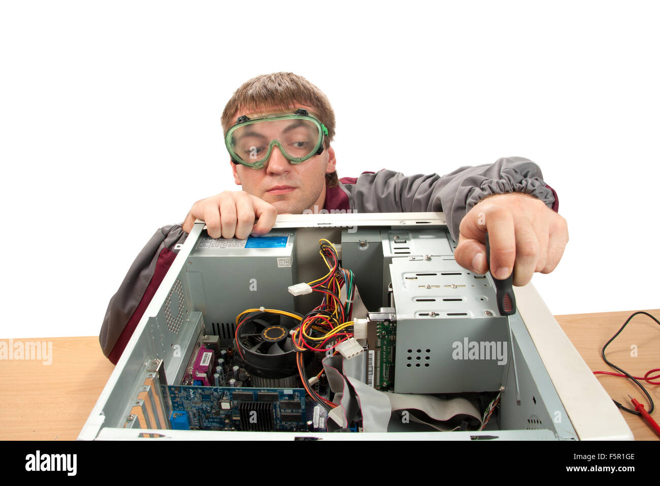 Computer Support Engineer. Isolato su bianco Foto Stock