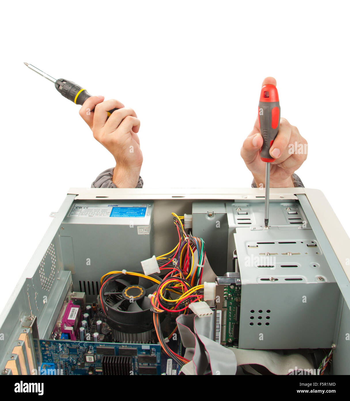 Computer Support Engineer. Isolato su bianco Foto Stock