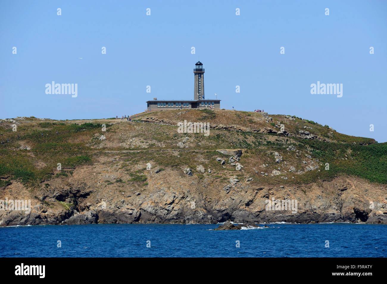 Faro Sept-Iles,Ile aux Moines,Sept-Iles arcipelago,Perros-Guirec,Cotes-d'Armor,Bretagne,Brittany,Francia Foto Stock