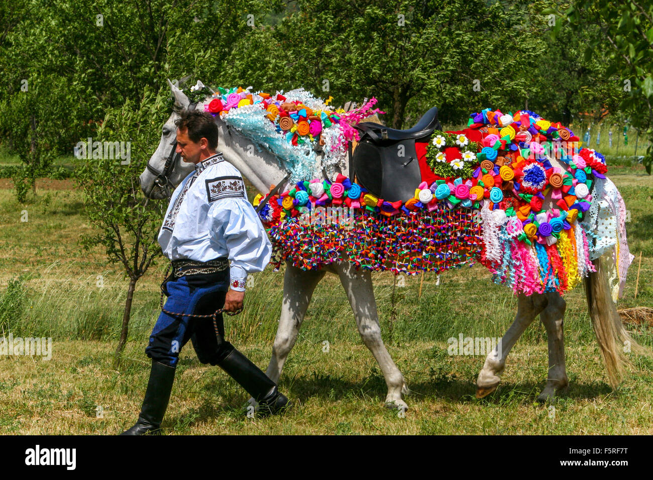 Vlcnov festival folcloristico ceco Cavallo tradizionale uomo la corsa dei Re Moravia meridionale Repubblica Ceca patrimonio immateriale dell'umanità UNESCO Foto Stock