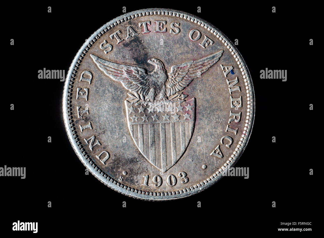 1903 argento filippino1 pesos dalla American era coloniale in studio di impostazione Foto Stock