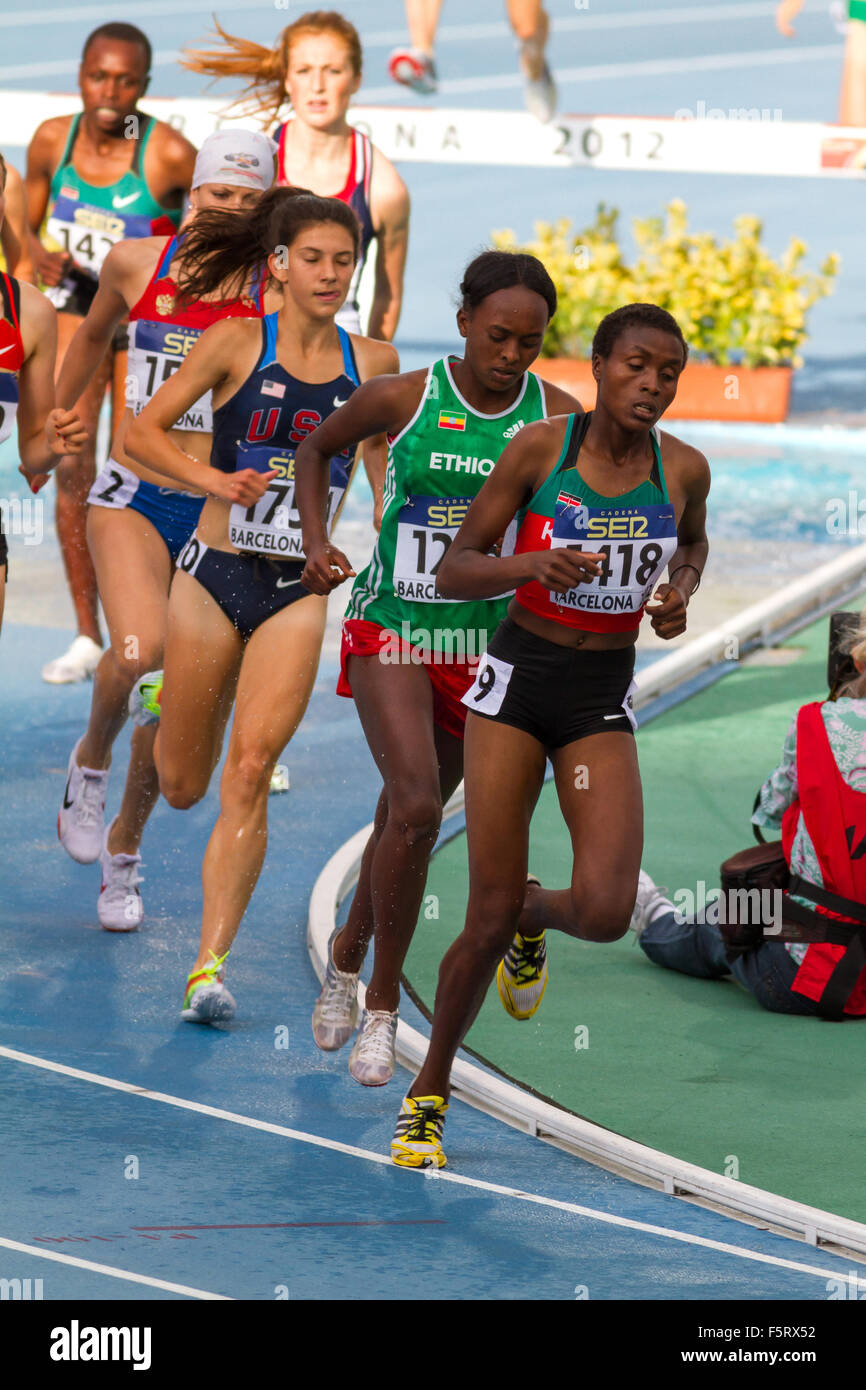 3000 metri di siepi del XX World Junior di Atletica presso lo Stadio Olimpico sulla luglio 10, 2012 a Barcellona, Foto Stock