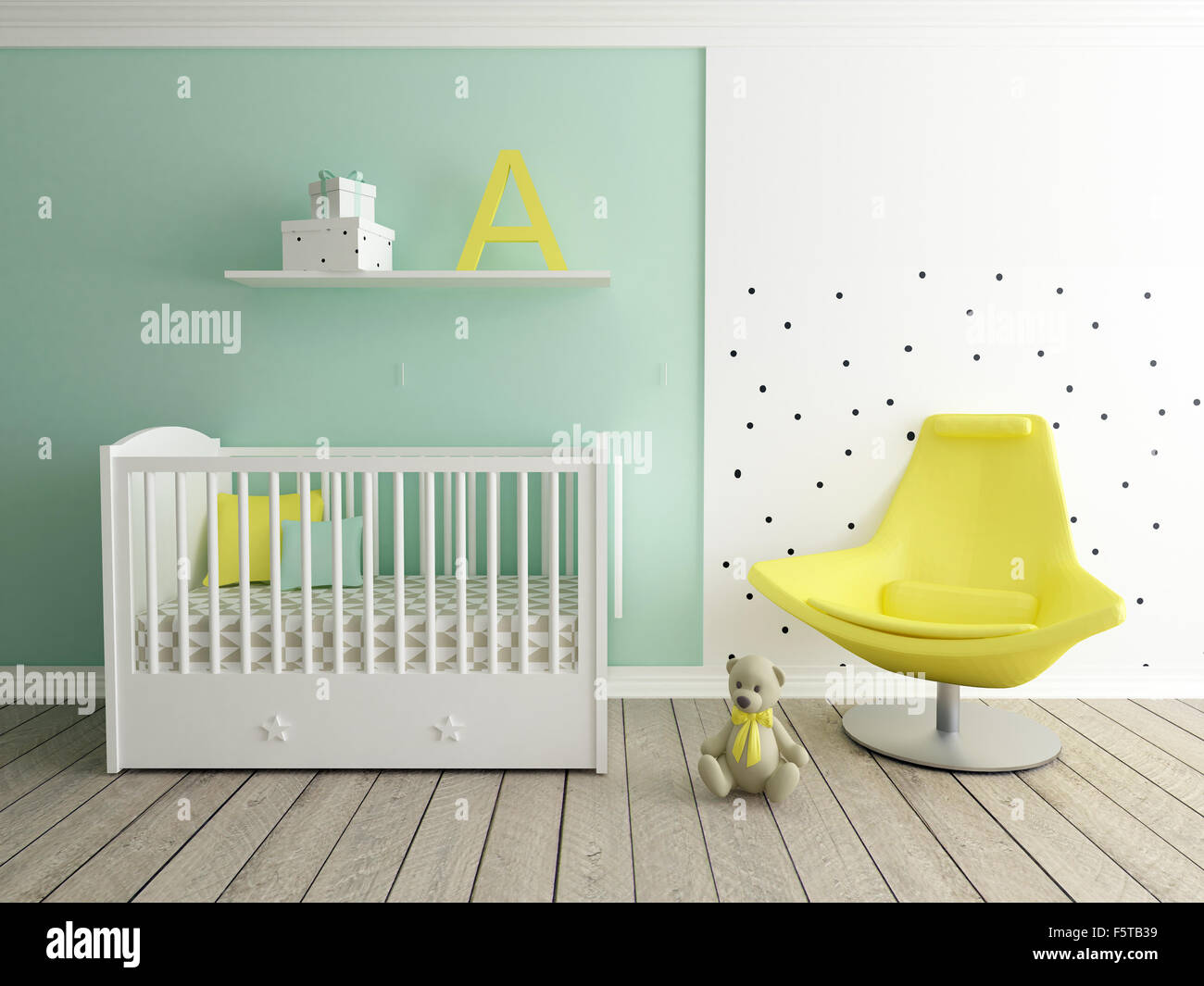 Baby room interior, camera per bambini, sala giochi, 3D render Foto Stock