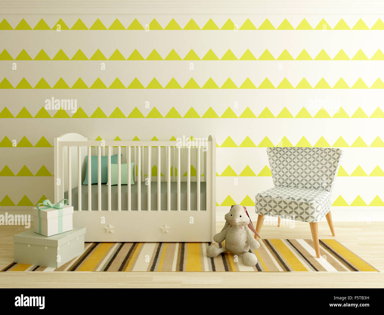 Baby room interior, nursery, sala giochi, 3D render Foto Stock