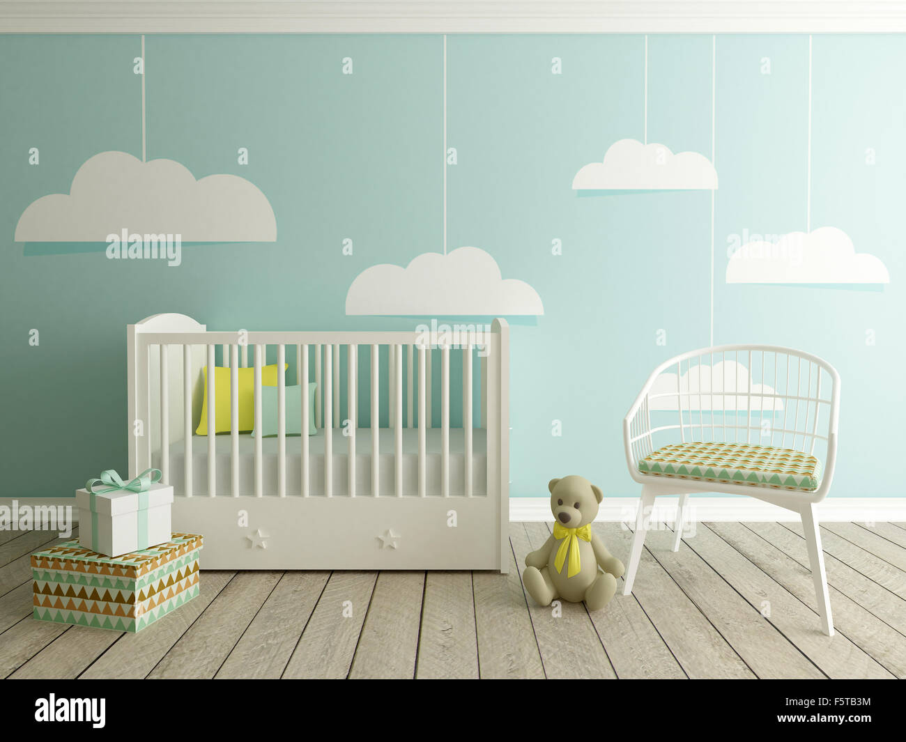 Camera per bambini interno, baby room, 3D render Foto Stock