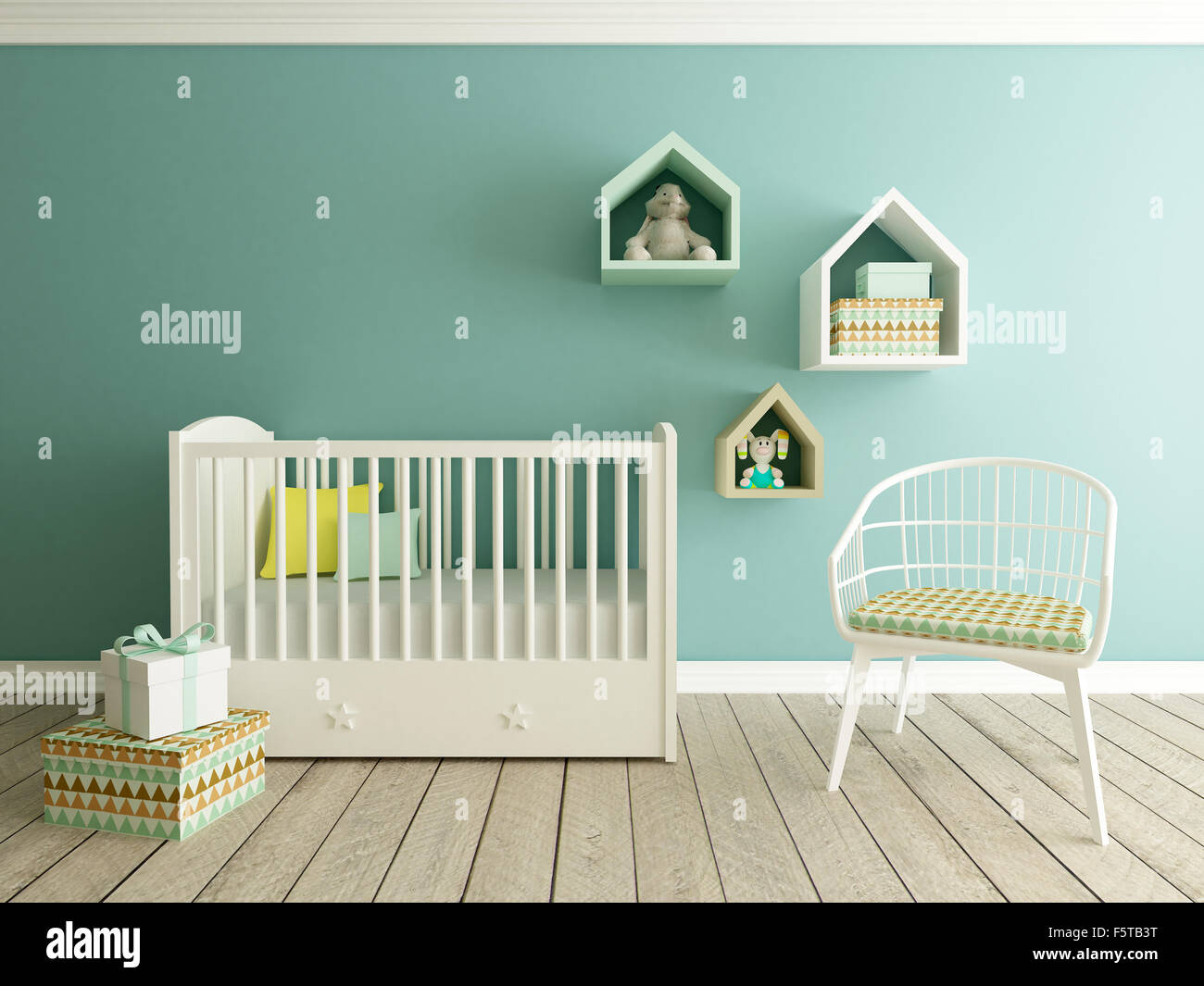 Bambini sala interna, sala giochi, baby room, 3D render Foto Stock