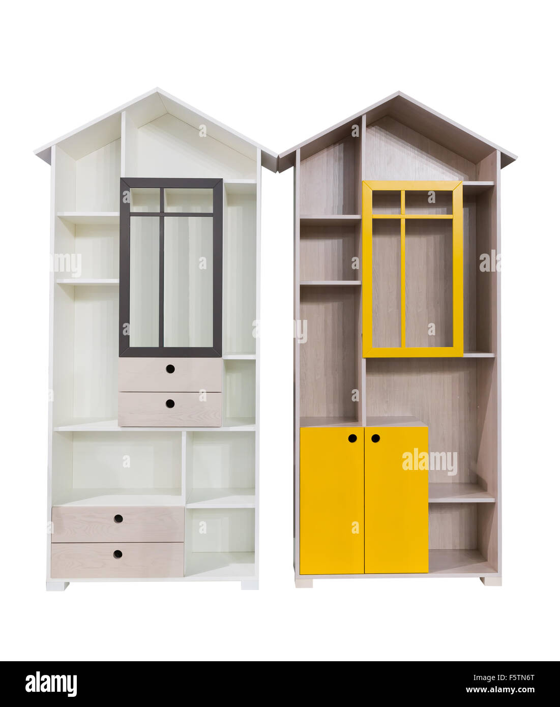 Due wodern armadi in legno a forma di casa Foto Stock