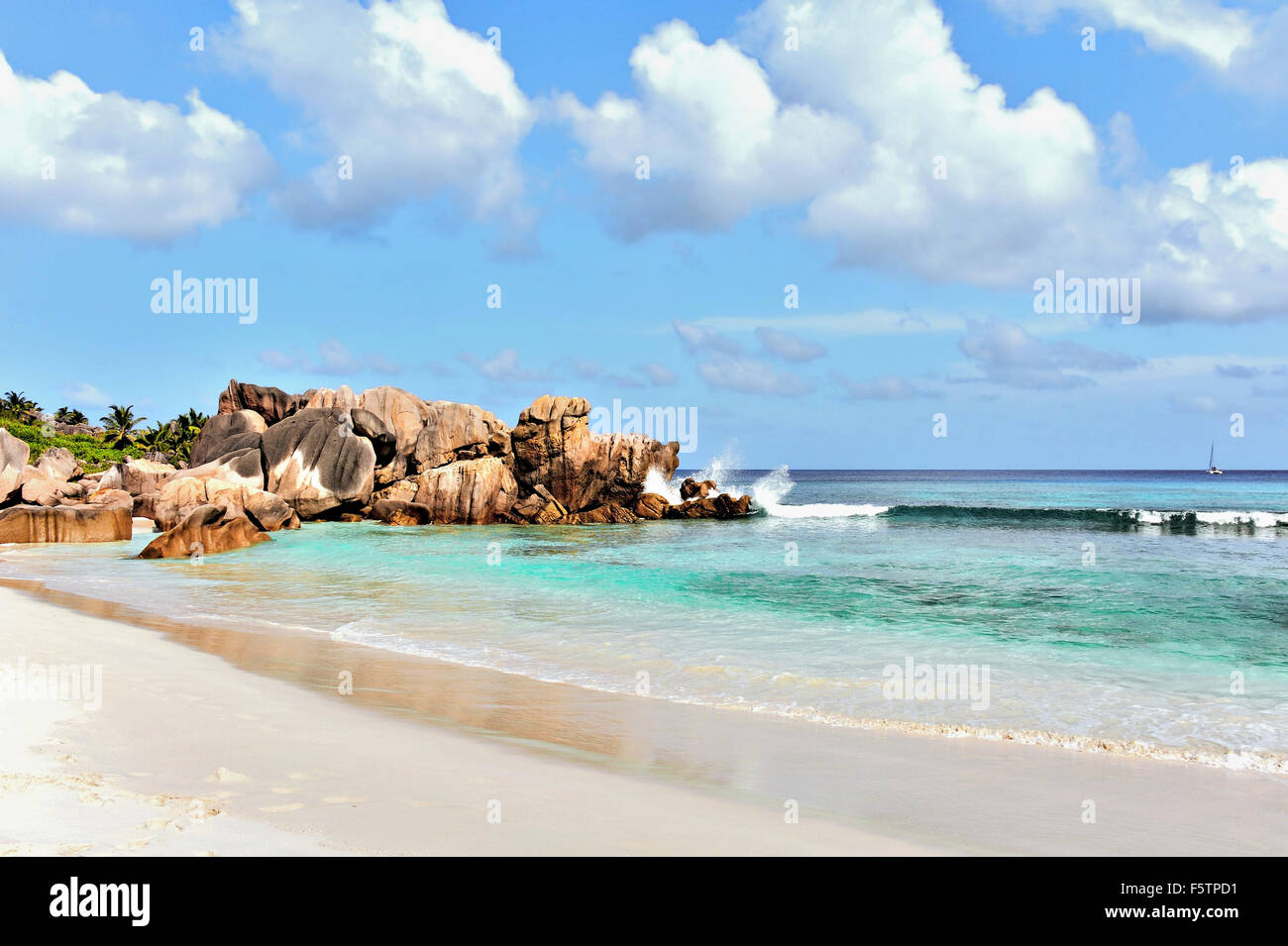 Spiaggia di Anse Cocos, isola di La Digue, Seicelle Foto Stock